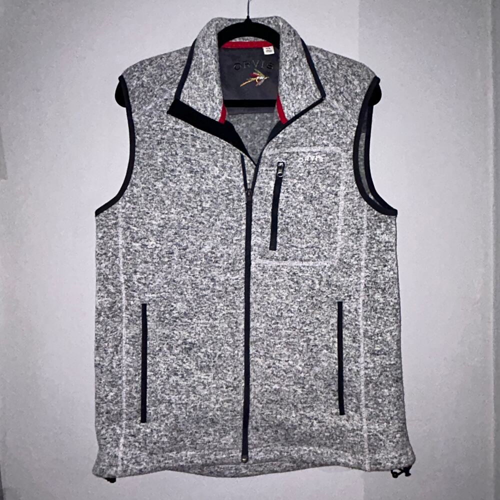 Orvis Heather Gray Sweater Fleece Full Zip Vest Mens Sz M
